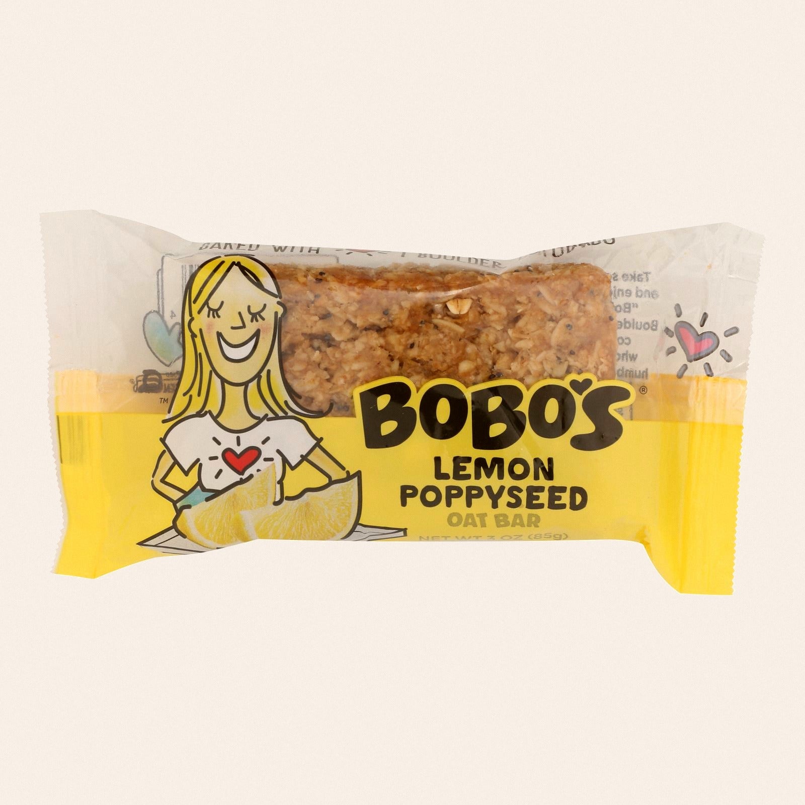 Bobo's Oat Bars - All Natural - Gluten Free - Lemon Poppyseed - 3 oz Bars - Case of 12 - Front