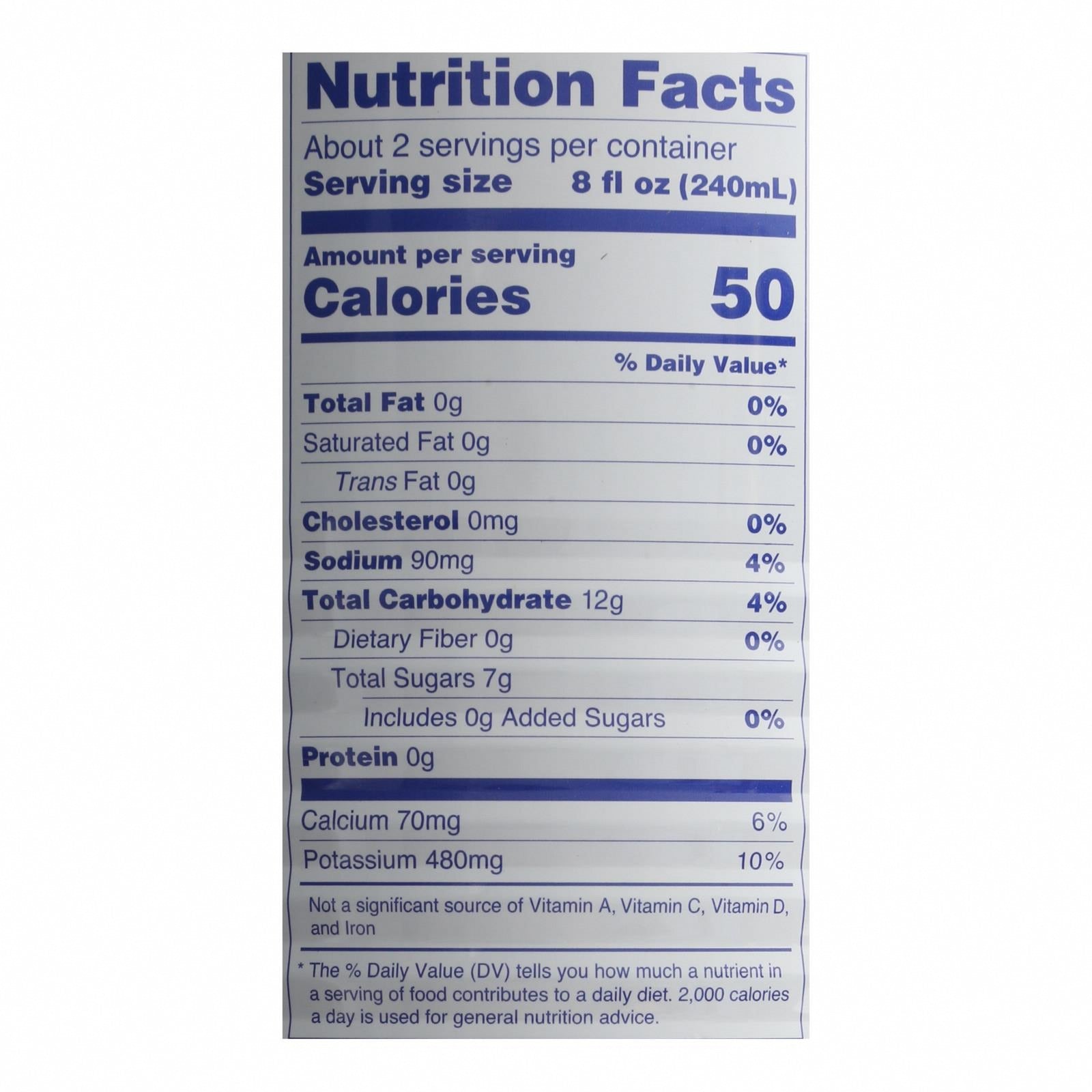 C2O - Pure Coconut Water Pure Pulp Coconut Water - Case of 12 - 17.5 fl oz - Nutrition Facts