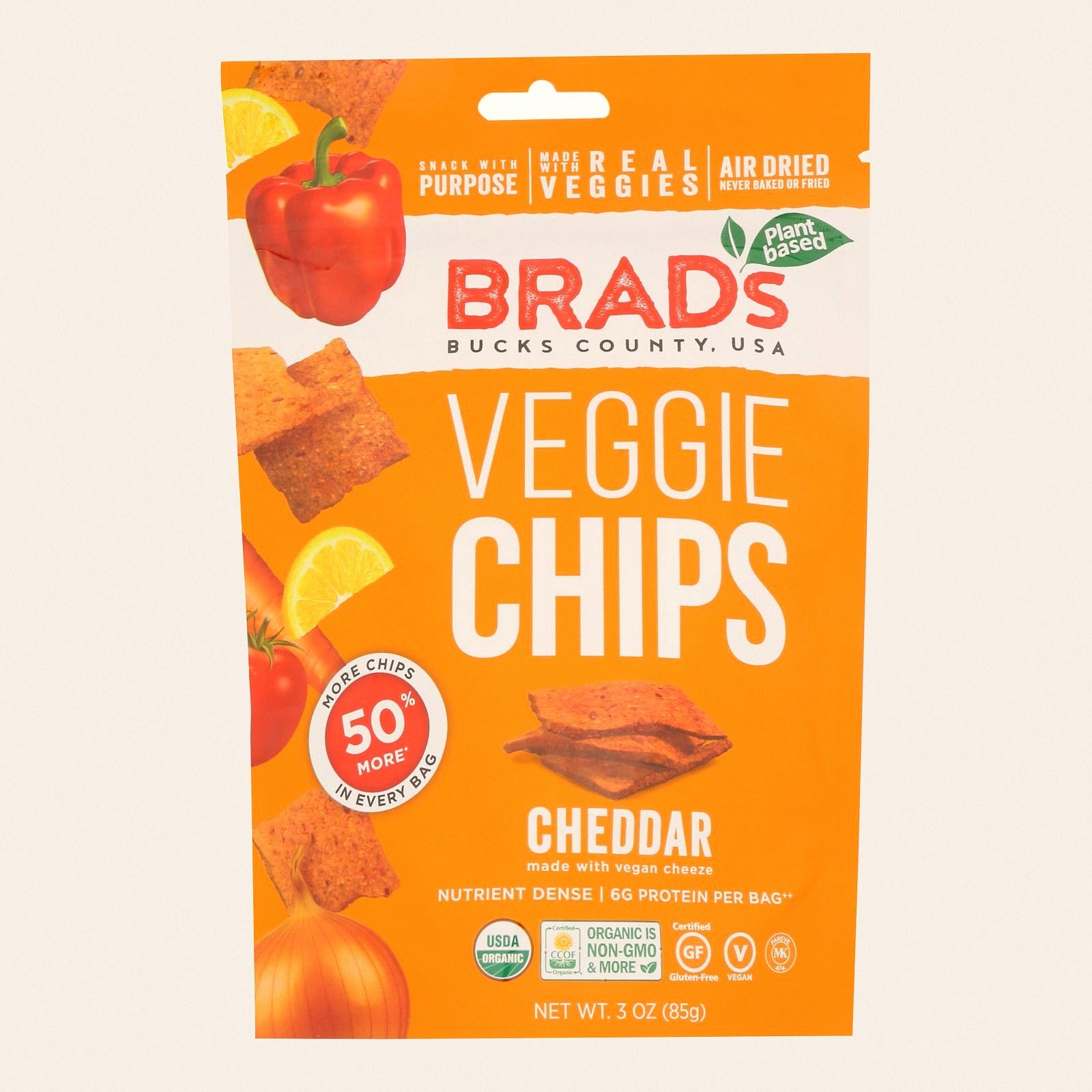 Brad's Plant Based - Raw Chips - Cheddar - Case of 12 - 3 oz. - Front
