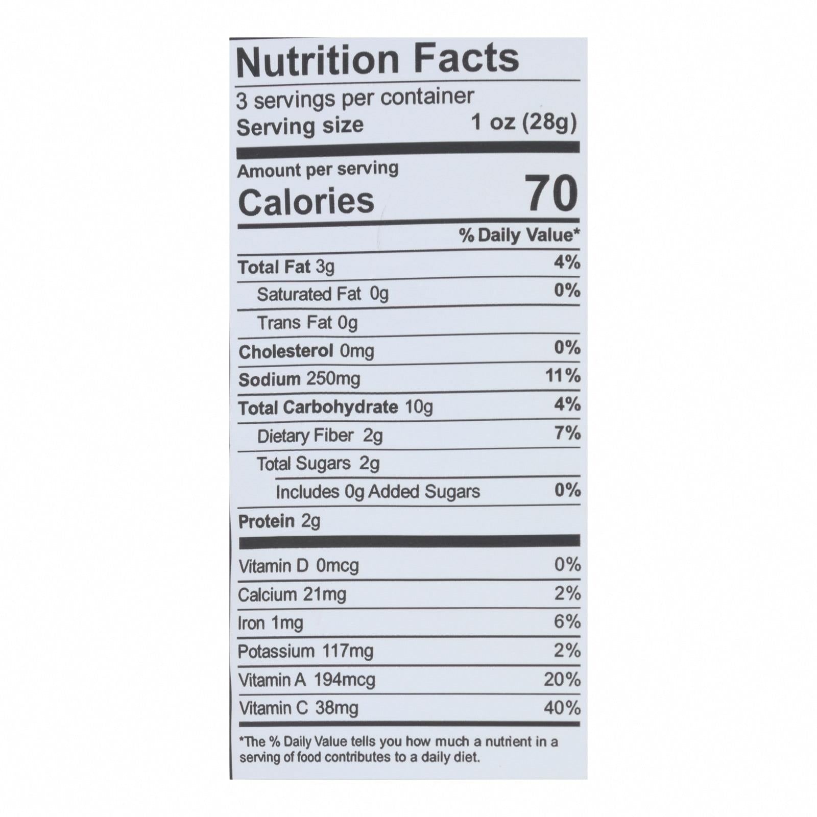 Brad's Plant Based - Raw Chips - Cheddar - Case of 12 - 3 oz. - Nutrition Facts