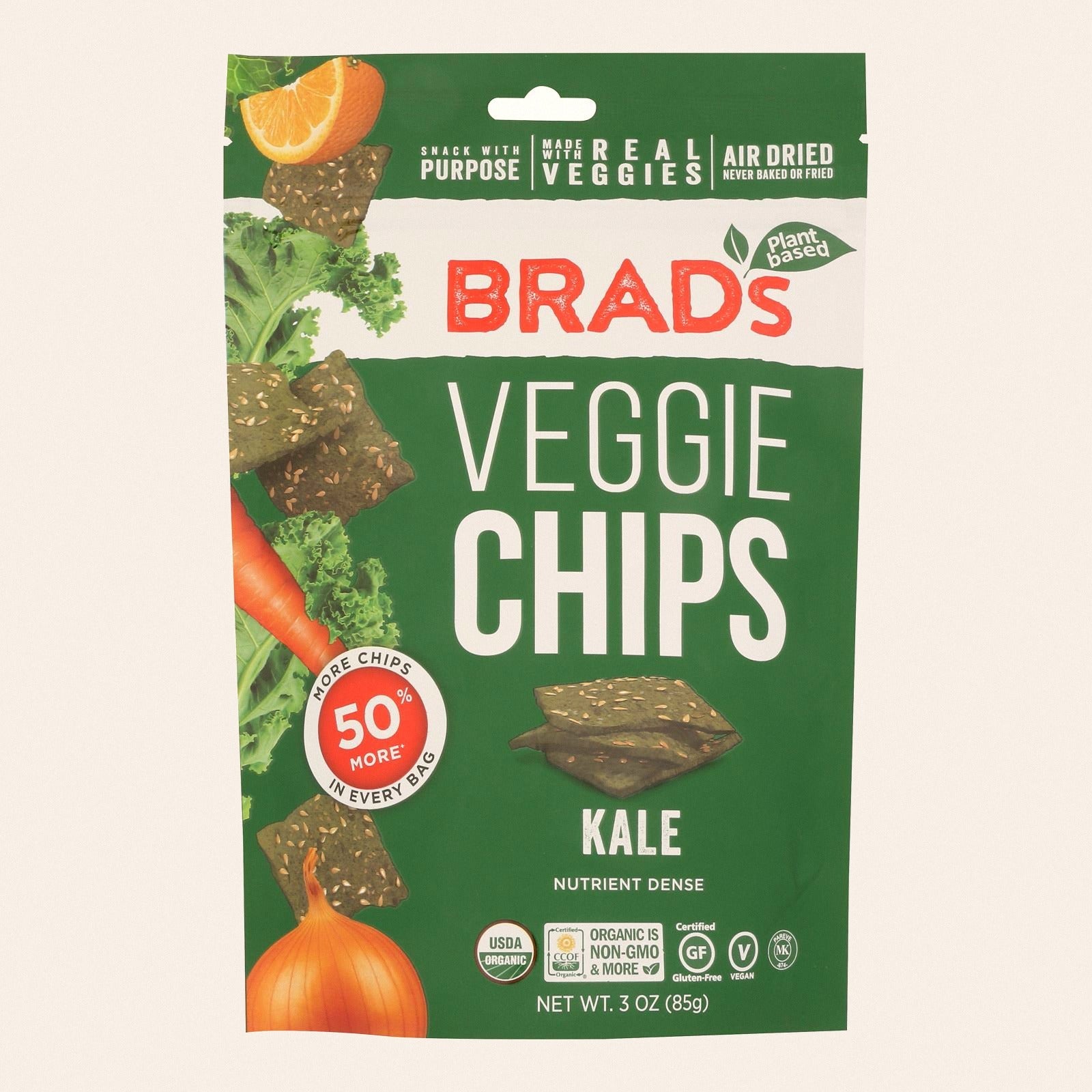 Brad's Plant Based - Raw Chips - Kale - Case of 12 - 3 oz. - Front