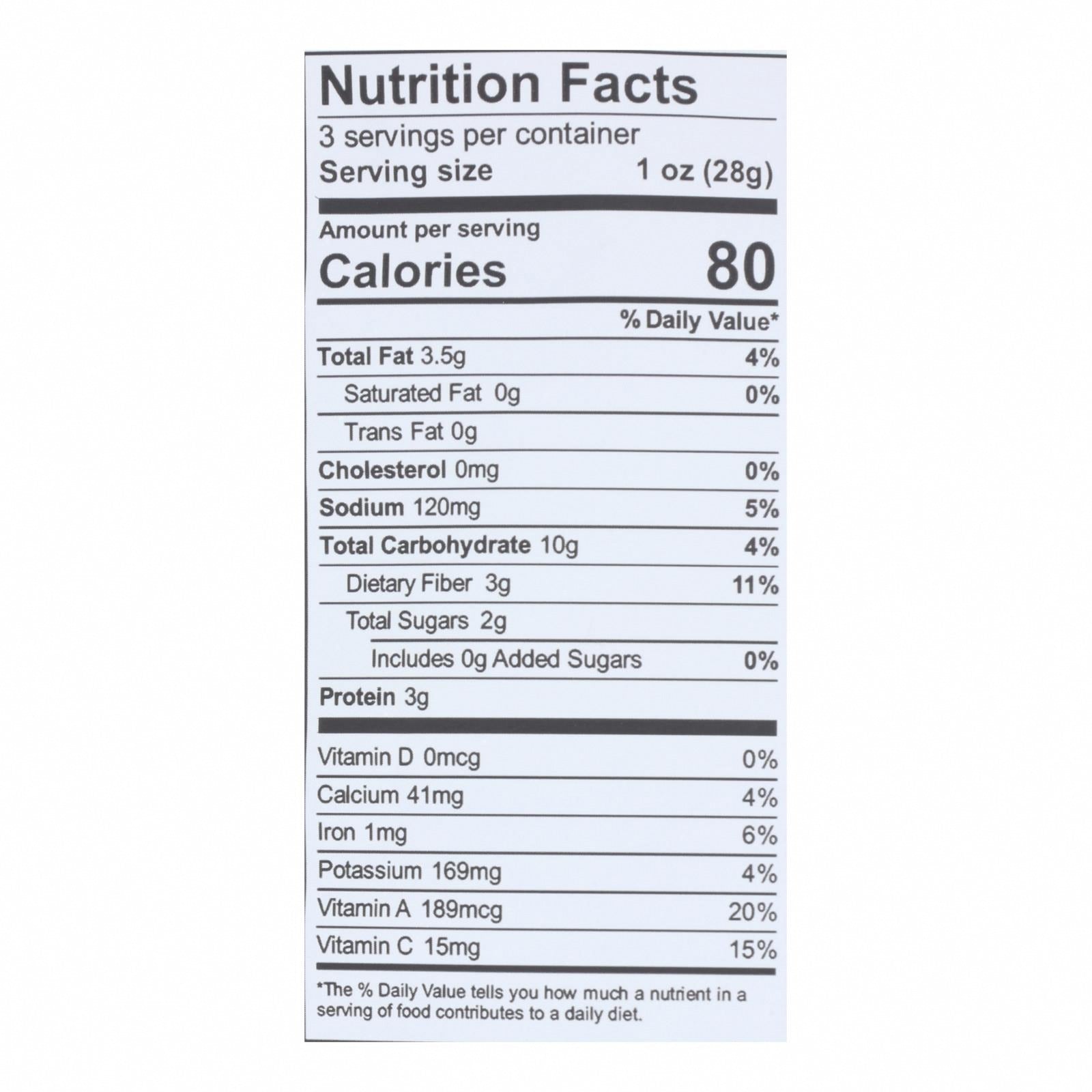 Brad's Plant Based - Raw Chips - Kale - Case of 12 - 3 oz. - Nutrition Facts
