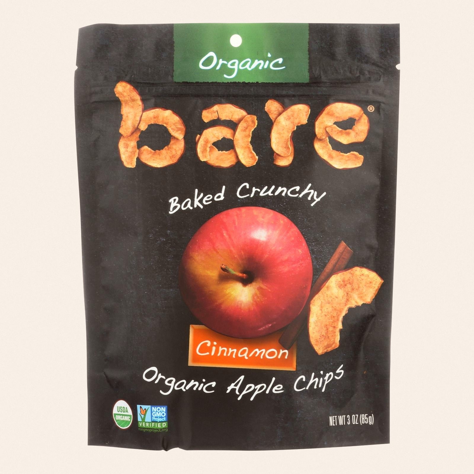 Bare Fruit Apple Chips - Organic - Crunchy - Simply Cinnamon - 3 oz - case of 12 - Front