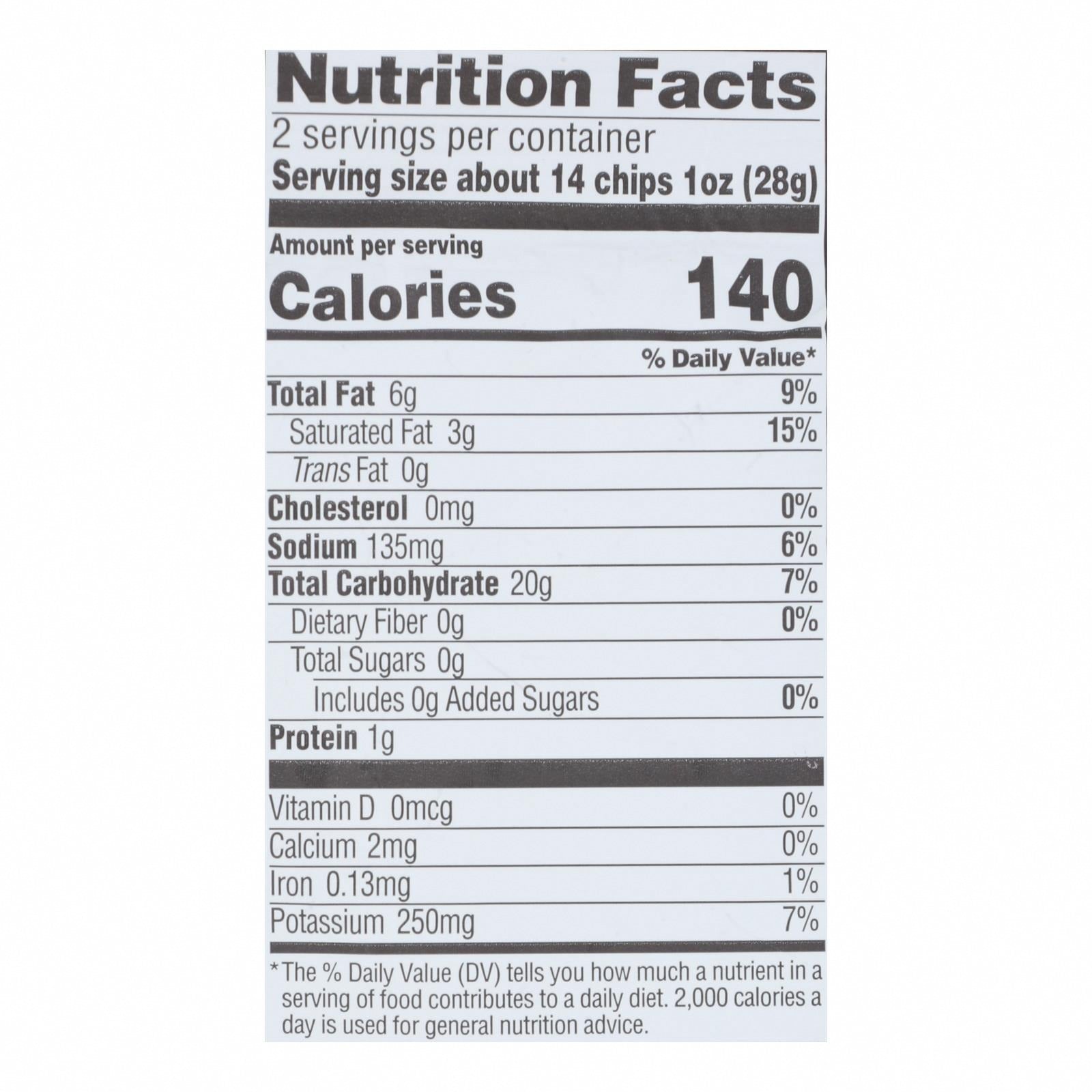 Barnana - Plantain Chips Himalayan Pink Salt - Case of 6-2 OZ - Nutrition Facts
