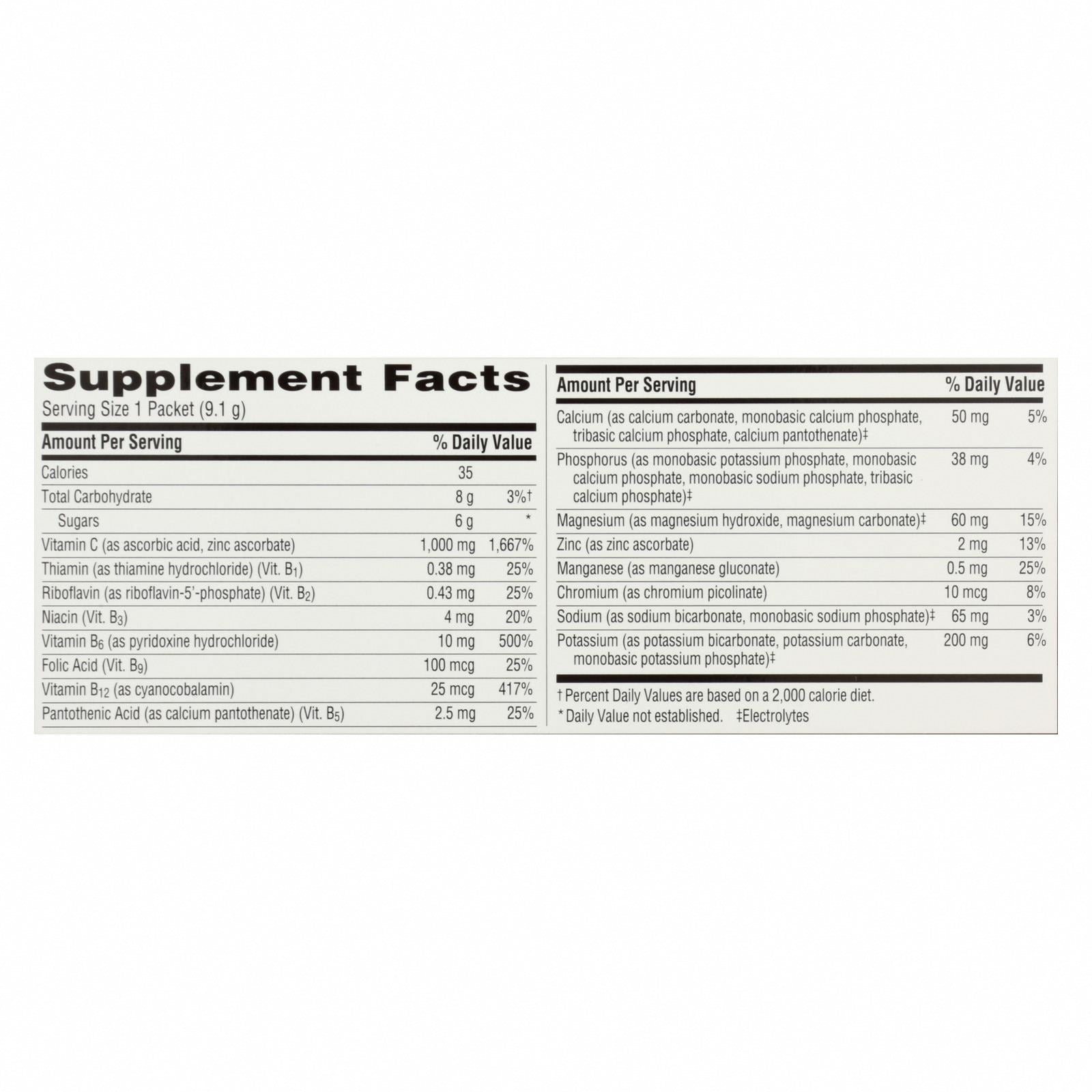 Emergen-C - Emergen-C Raspberry - Case of 3-30 Count - Nutrition Facts